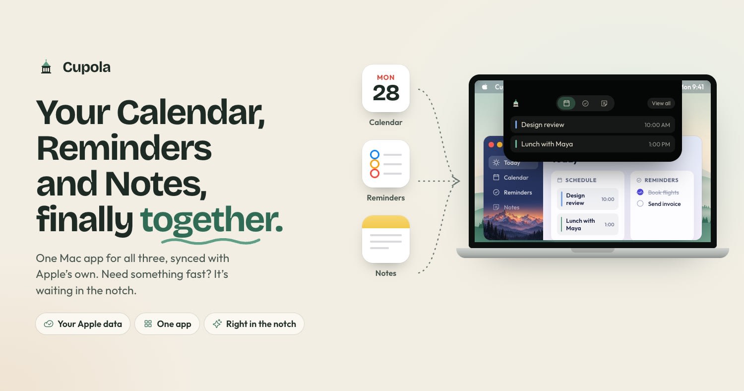 Cupola Review: The MacBook Notch App Unifying Apple Calendar, Reminders & Notes